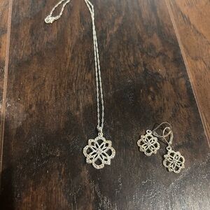 Floral Filigree Necklace and Earrings Set - Silver